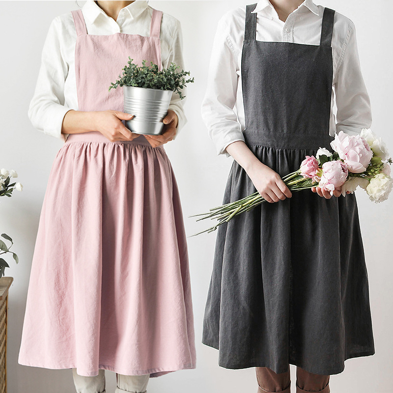ผ้ากันเปื้อนของผู้หญิงญี่ปุ่นผ้าฝ้ายคาเฟ่เอวร้านดอกไม้ผ้าคลุมเล็บห้องครัว A00368