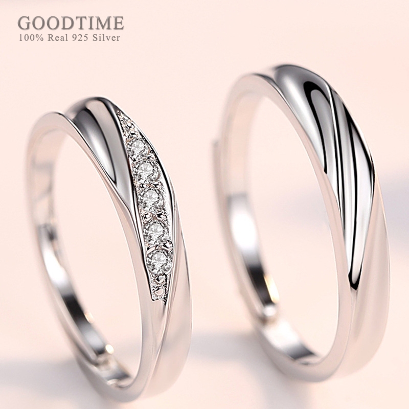 Sojewe Couples 925 Sterling Silver Wedding Adjustable Ring Opening White Gold Plated