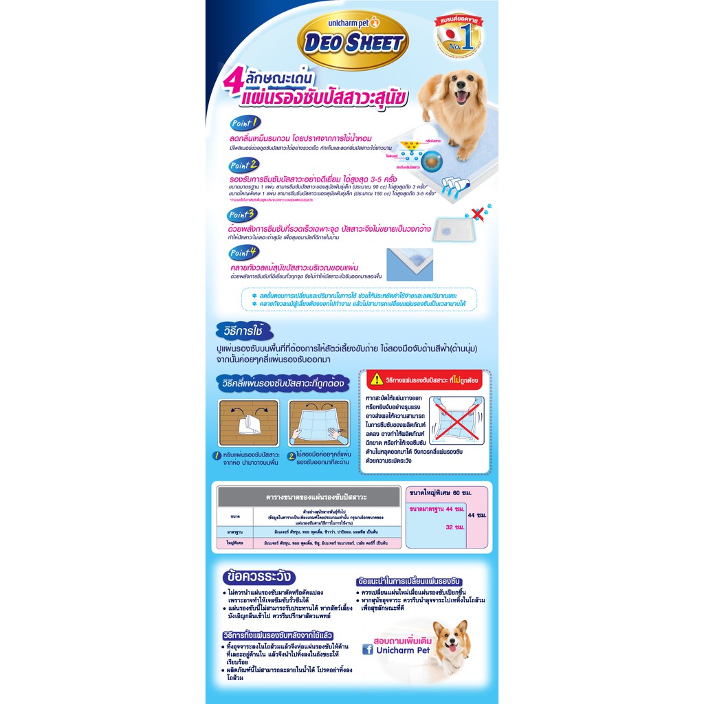 Unicharm Pet Deosheet แผ่นรองซับปัสสาวะสุนัข เดโอชีท ขนาดใหญ่พิเศษ ...