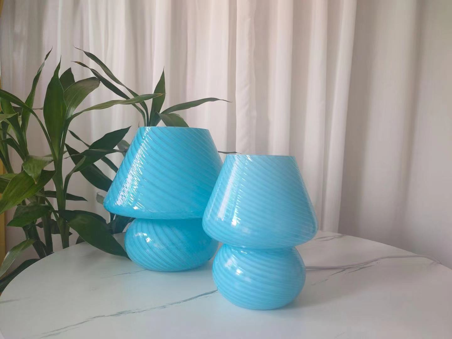 Glass LED Mushroom Table Lamp For Bedroom Bedside Korean Ins Style Striped Mushroom Table Lamp