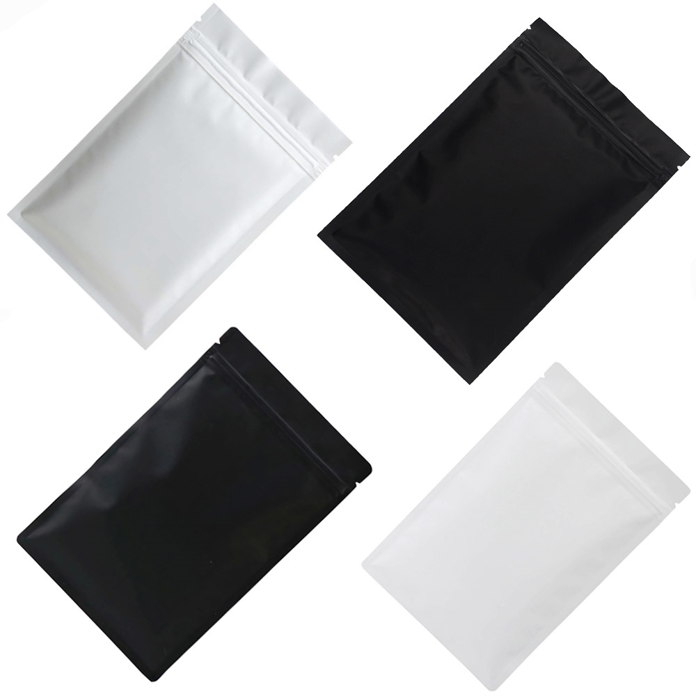 50pcs Matte Black White Heat Sealable Plastic Flat Mouth Ziplock Packaging  Bag Smell Proof Aluminum Foil Mylar Ziplock Bags