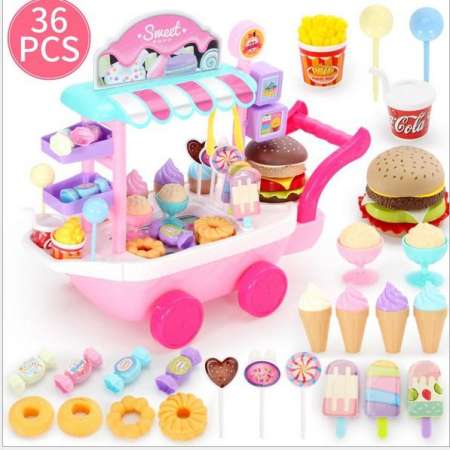 รถเข็นขนมหวาน พร้อมอุปกรณ์ครบชุด 36 ชิ้น