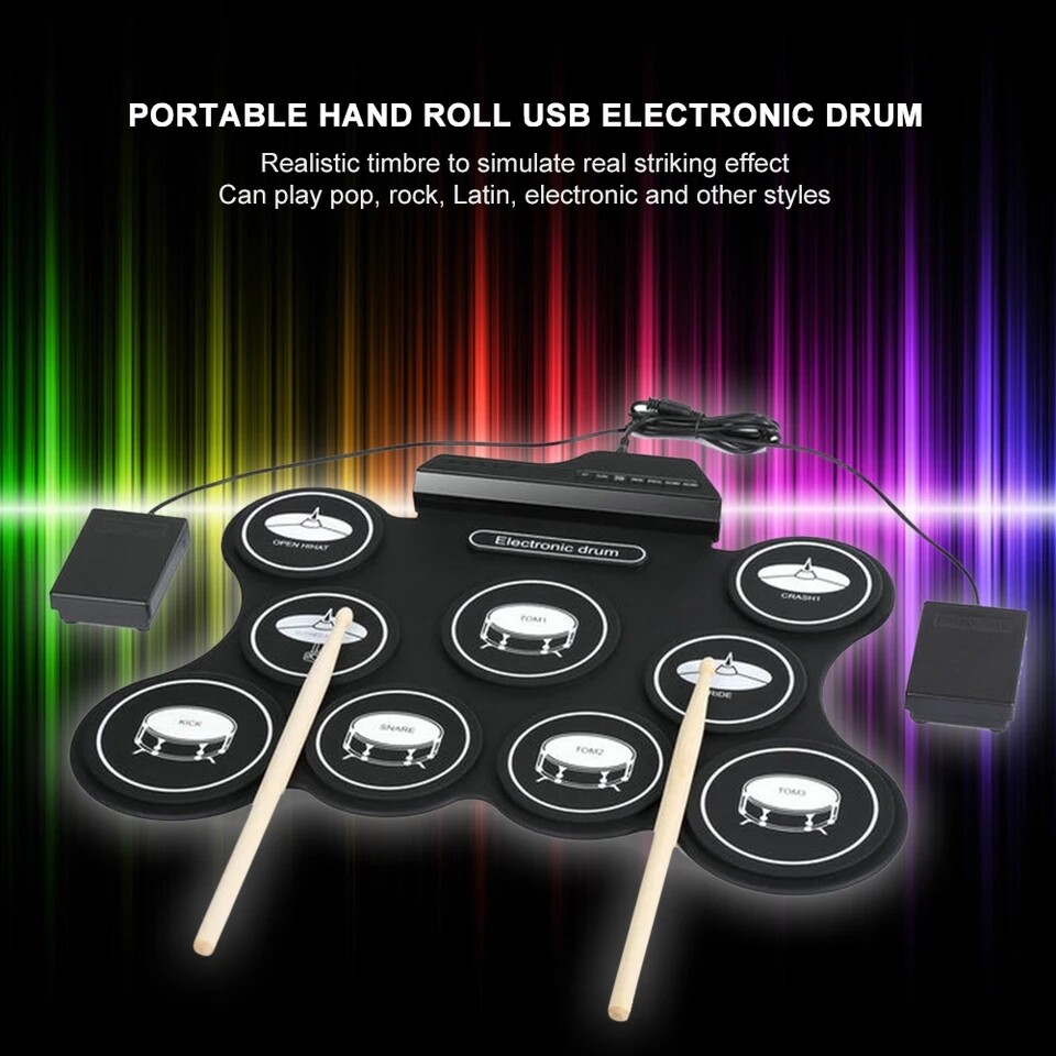 กลองไฟฟ้าพกพา กลองซิลิโคน กลองไฟฟ้า กลองชุด 7 ชิ้น iWord Electronic drum Electric Drum Pad Kit Digital Drum