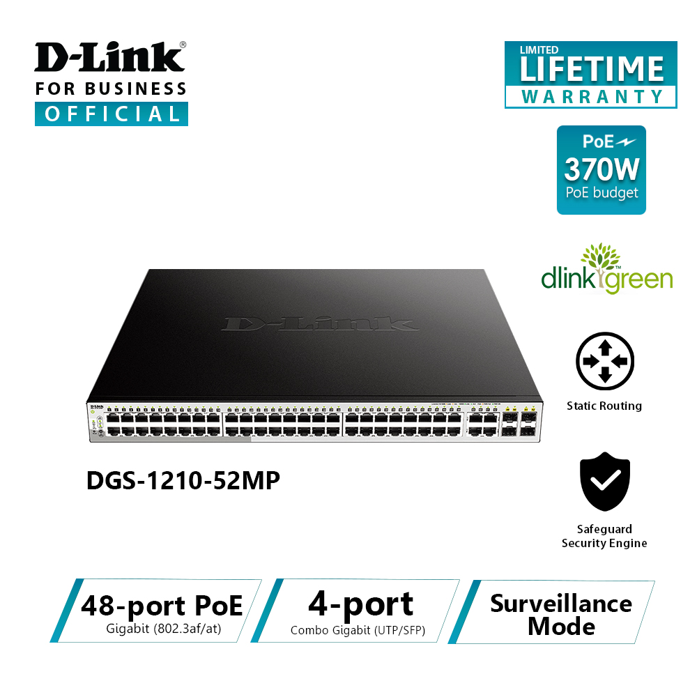 D-Link DGS-1210-52MP 52-Port Gigabit Smart Managed PoE Switch ราคา 29,330 บาท*ส่งฟรี