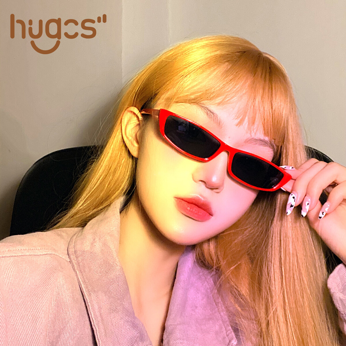 Hugos แว่นกันแดดแฟชั่น ทรงสี่เหลี่ยมผื่นผ้า กรอบเล็ก สไตล์เกาหลี แว่นแฟชั่นผู้หญิง