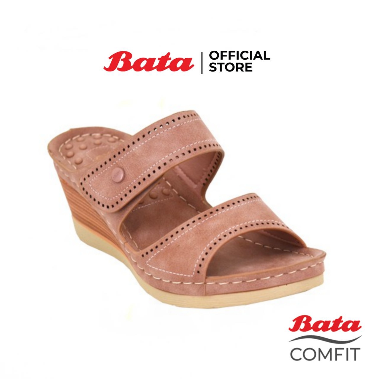 Bata COMFIT รองเท้าแฟชั่นลำลอง WEDGE ส้นเตารีด แบบสวม เปิดส้น สีชมพู รหัส 7615205 Ladiescomfort Fashion