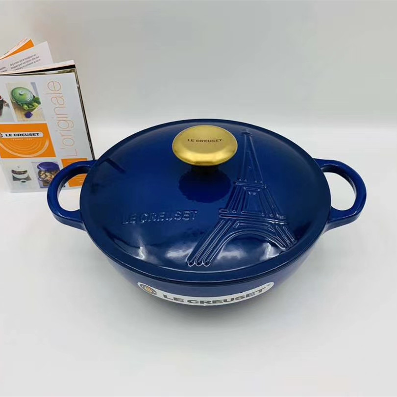Le Creuset Paris Tower Gold Button Enamel Cast Iron Pan Frying Pan Stew