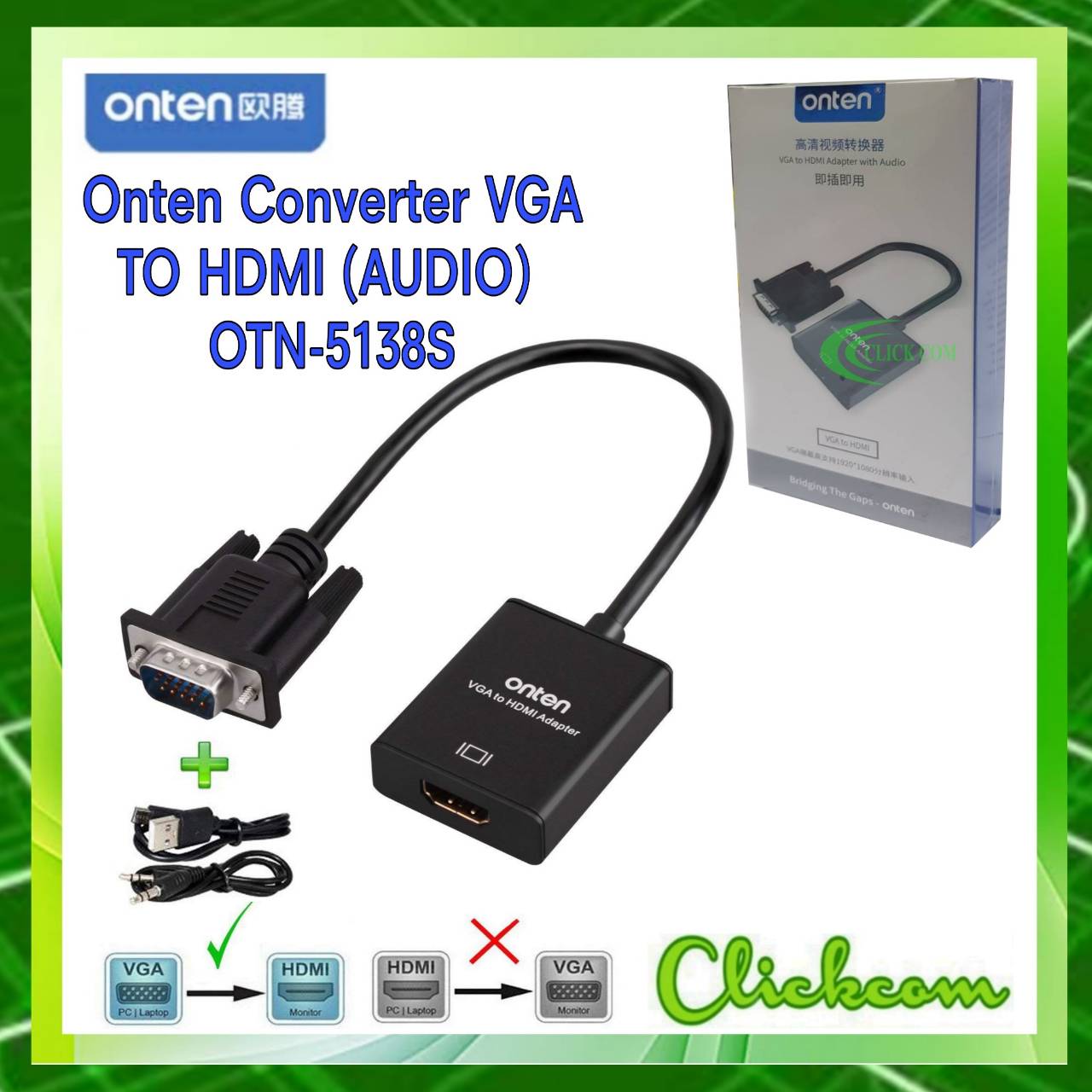 Onten OTN-5138S VGA To HDMI(FM) Adapter with Audio#ตัวแปลงสัญญาณภาพ