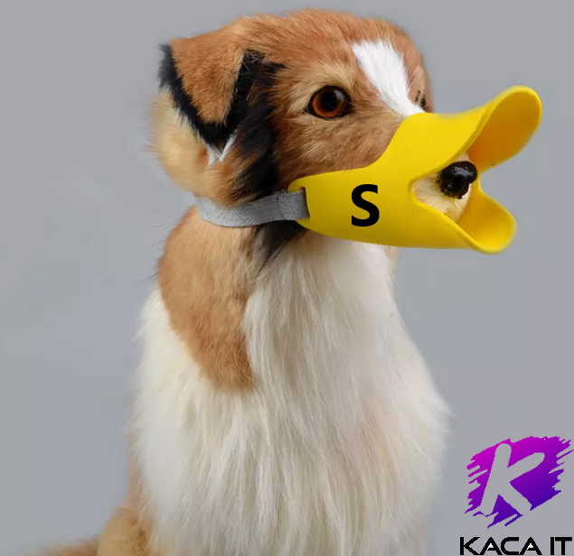 ที่ครอบปากสุนัข ตะกร้อครอบปากสุนัข รูปปากเป็ด Pet dog Mask Muzzle duck mouth Size:S สีเหลือง