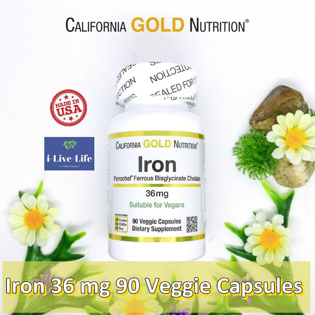 ธาตุเหล็ก Ferrochel Iron (Bisglycinate) 36mg 90 Veggie Capsules