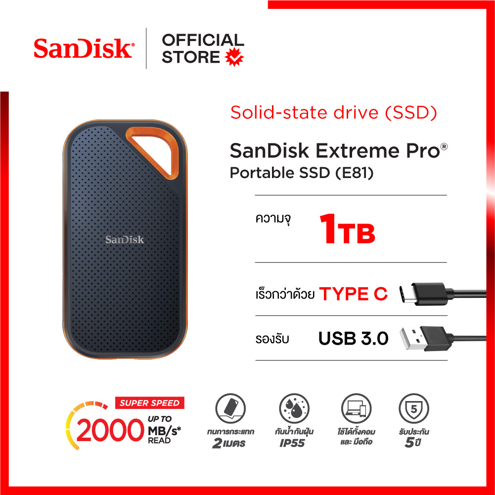 Sandisk extreme pro portable ssd sdssde81 1tb usb 3 2 gen 2x2 type c