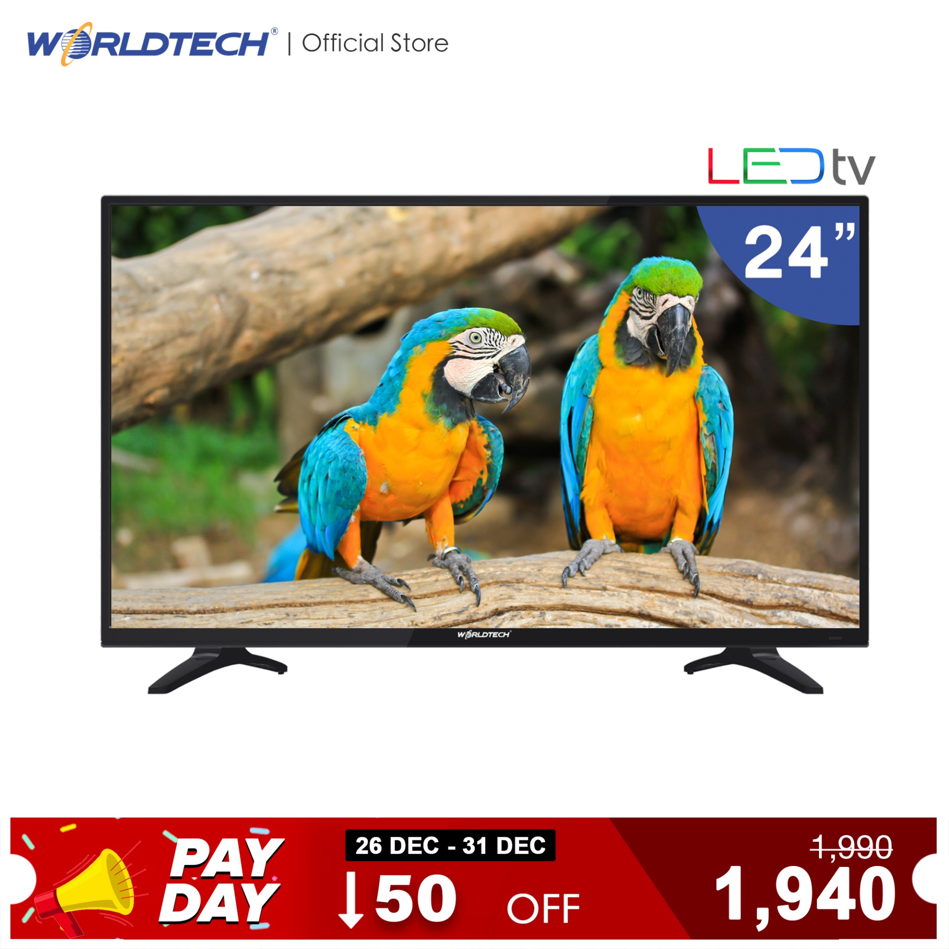 Worldtech 24 นิ้ว LED TV อนาลอค ทีวี HD Ready ฟรี สาย HDMI (1xUSB, 1xHDMI) ราคาพิเศษ