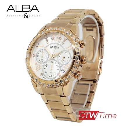 ALBA Crystal Swarovski นาฬิกาข้อมือผู้หญิง รุ่น AT3B84X1 (โรสโกลด์)