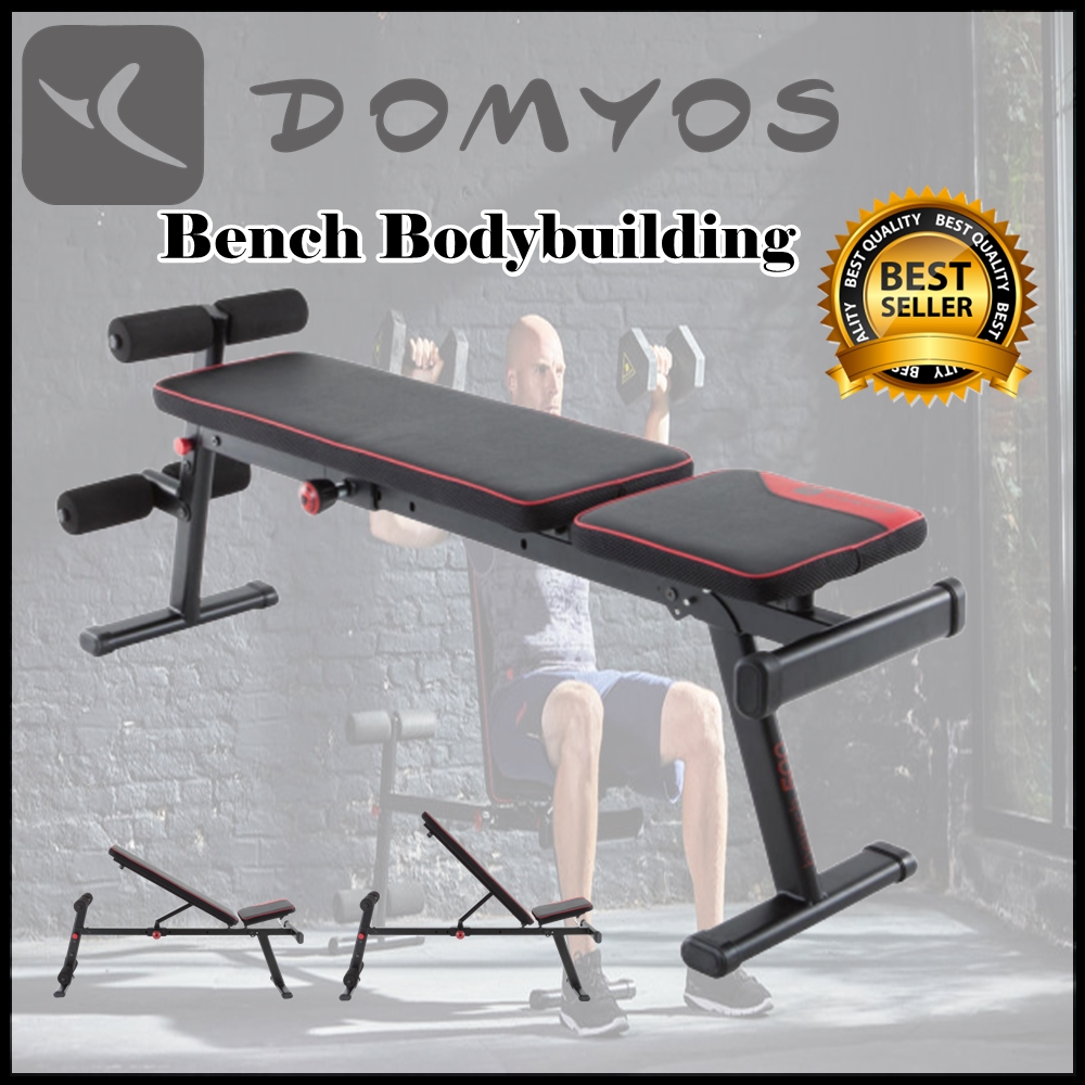 ม้านั่งเพาะกาย ม้านั่งออกกำลังกาย DOMYOS Bench Bodybuilding 500 Fold-Down  Incline Weight Bench