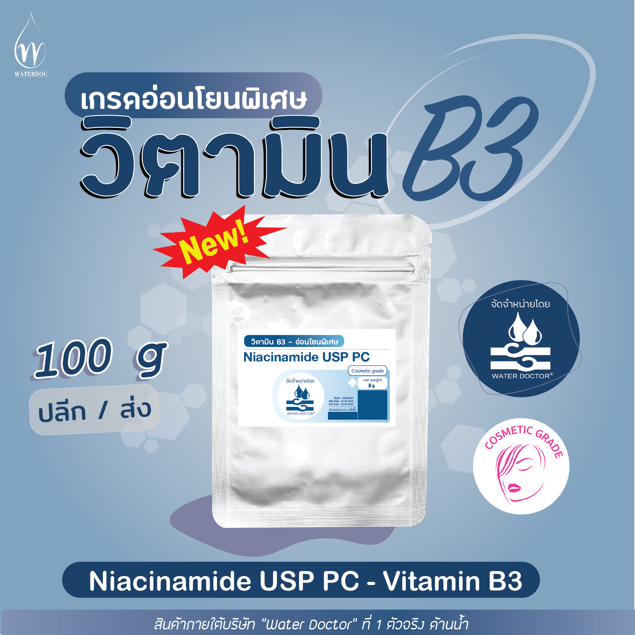 วิตามิน B3 *เกรดอ่อนโยนพิเศษ* Niacinamide USP PC, ไนอะซินาไมด์, Vitamin