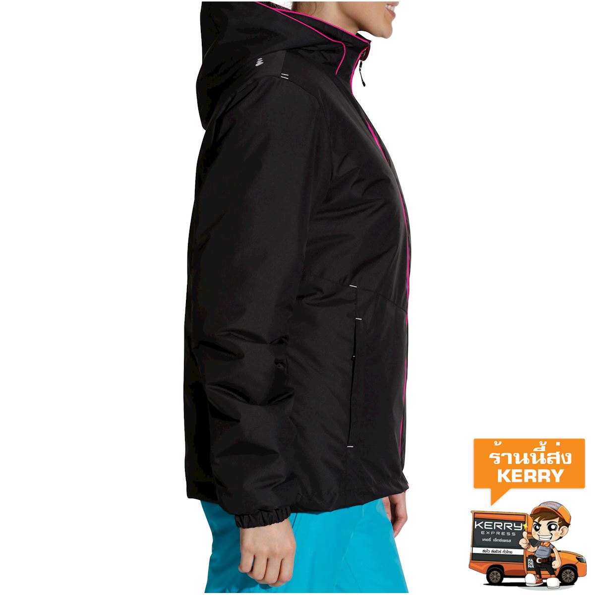 เสื้อแจ็คเก็ตเล่นสกีในลานสกีสำหรับผู้หญิงรุ่น SKI-P 100 (สีดำ) เสื้อผ้า สกี เลื่อน เสื้อแจ็คเก็ต เสื้อ