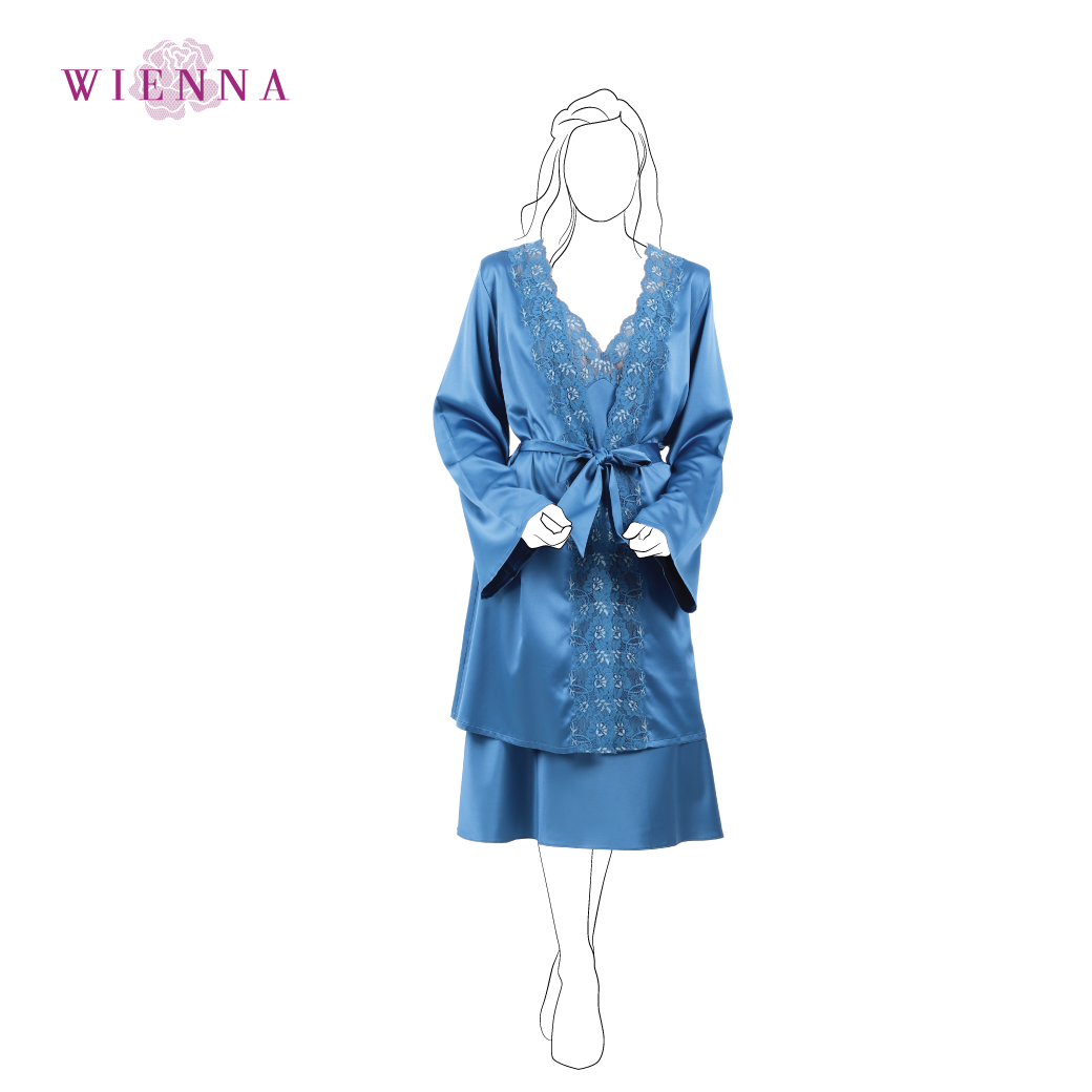 Wienna DN70208 ชุดนอน เวียนนา Sleepwear ชุดนอน Robe เสื้อคลุม ผ้าซาติน ไซซ์ F (One Size)  สีฟ้าน้ำเงิน