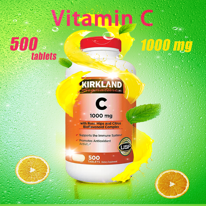 Kirkland  Vitamin C 1000 mg จำนวน EXP.03/24 500 Tablets Kirkland Signature Vitamin C with Rose Hips and Citrus Bioflavonoid Complex 1000 mg. 500เม็ด