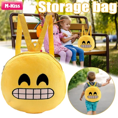 M-Kiss Cartoon Plush Backpack Emoji Shoulders Bag Soft Kindergarten School Bag Zipper Closure Gift for Girls Kids