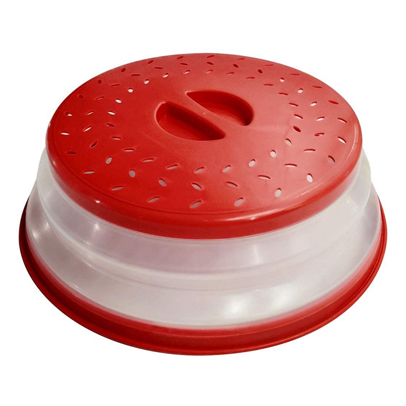 Microwave Plate Cover Food Plate Lid Cover, Plate Guard Lid with Steam Vent & Colander Strainer for Fruit (Red)