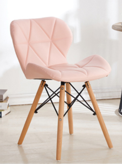 Chair เก้าอี้สไตล์โมเดิร์น เบาะหุ้มสีชมพู ขาไม้สีบีช 43x37x73.5cm ST0716-6