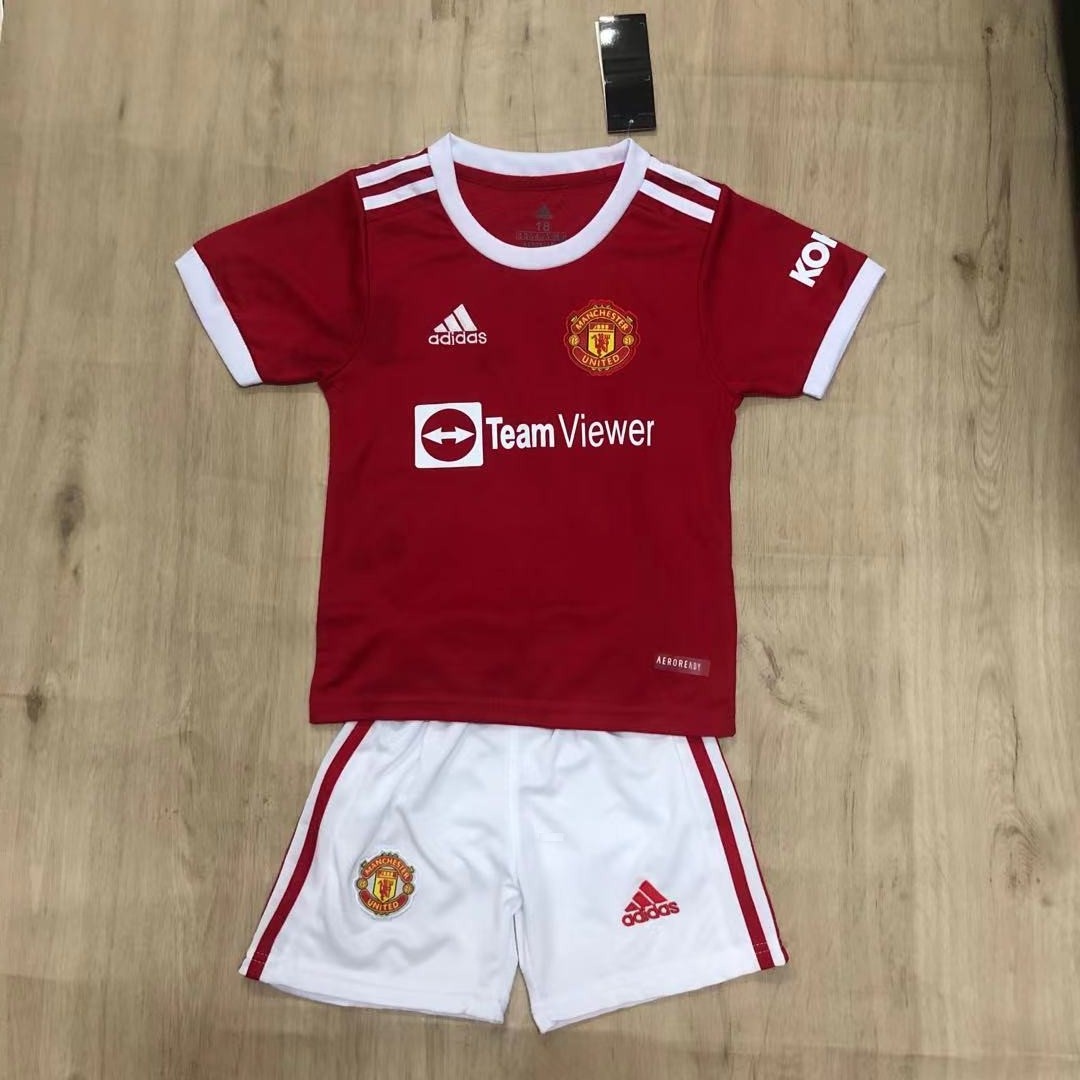 2021-22 Manchester United Home เสื้อผ้าเด็กอนุสรณ์รุ่นเยาวชนเด็กเสื้อยืดคุณภาพ AAA