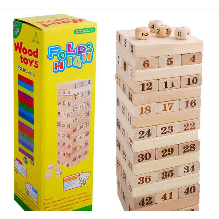 เกมส์ตึกถล่ม ตัวต่อไม้ ชั้นไม้ตัวเลข 48 ชิ้น ของเล่นตัวต่อ ของเล่นไม้เสริมพัฒนาการ เกมจังก้า