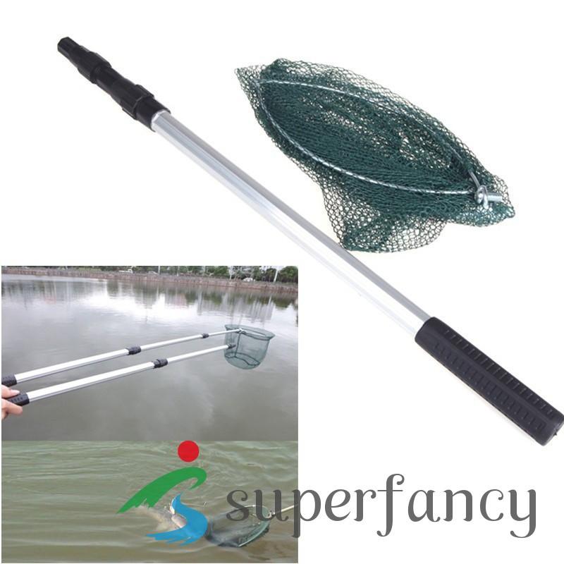 2 in1 escopic lightweight Fishing Folding Micro Mesh Landing Net & Aluminum  Extending Foldable Po
