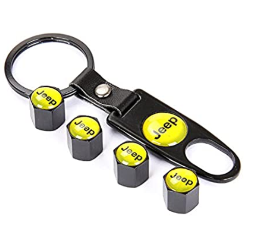จุ๊บลม พวงกุญแจ แต่งล้อรถยนต์ จิ๊ป เหลือง Tire Valve Stem Air Caps Cover and Keychain Combo Set For JEEP wramglar (Yellow Logo)