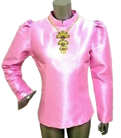 เสื้อไทยบรมพิมานสีชมพูเข้ม ตัดเย็บด้วยผ้าไหมทอหนา งานห้องเสื้อ สี ที่ปัดแก้มสีชมพู สี ที่ปัดแก้มสีชมพูไซส์ XL