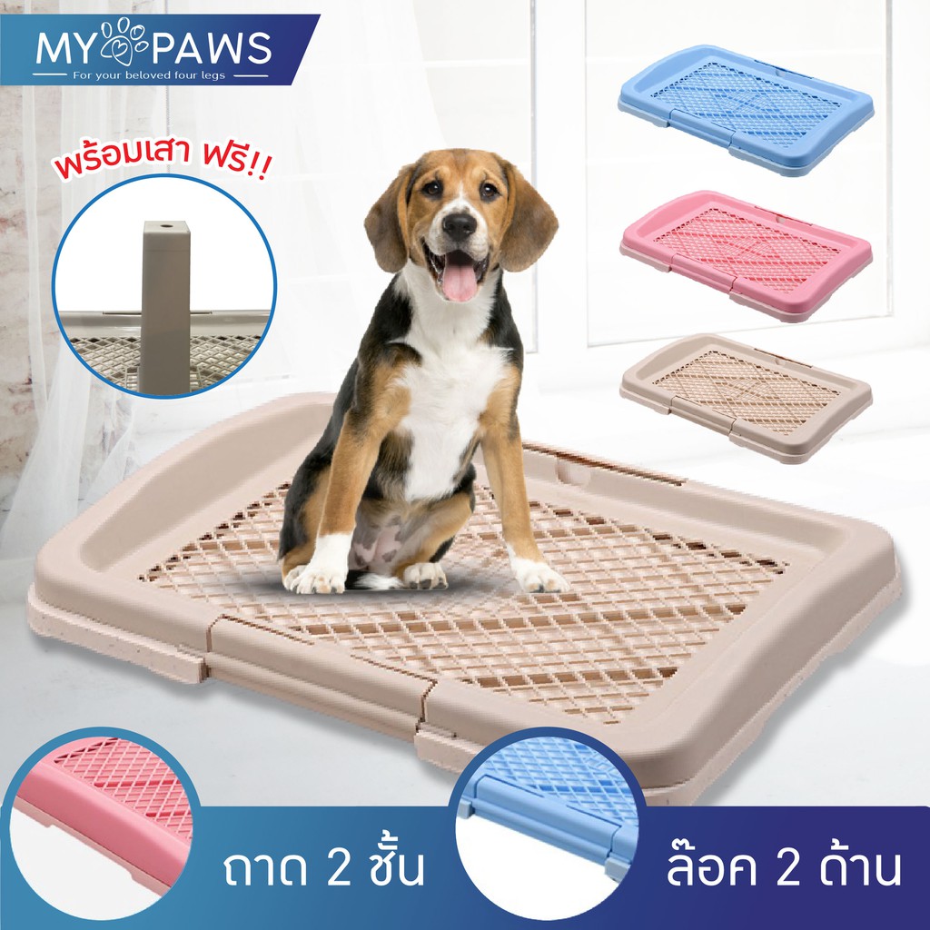 [🔥โค๊ด100บาท -SSPUNSUSLZ-] My Paws ถาดรองฉี่สุนัข 2 ชั้น ฟรี!! เสาให้น้องเล็ง ห้องน้ำสุนัข Dog Toilet Tray