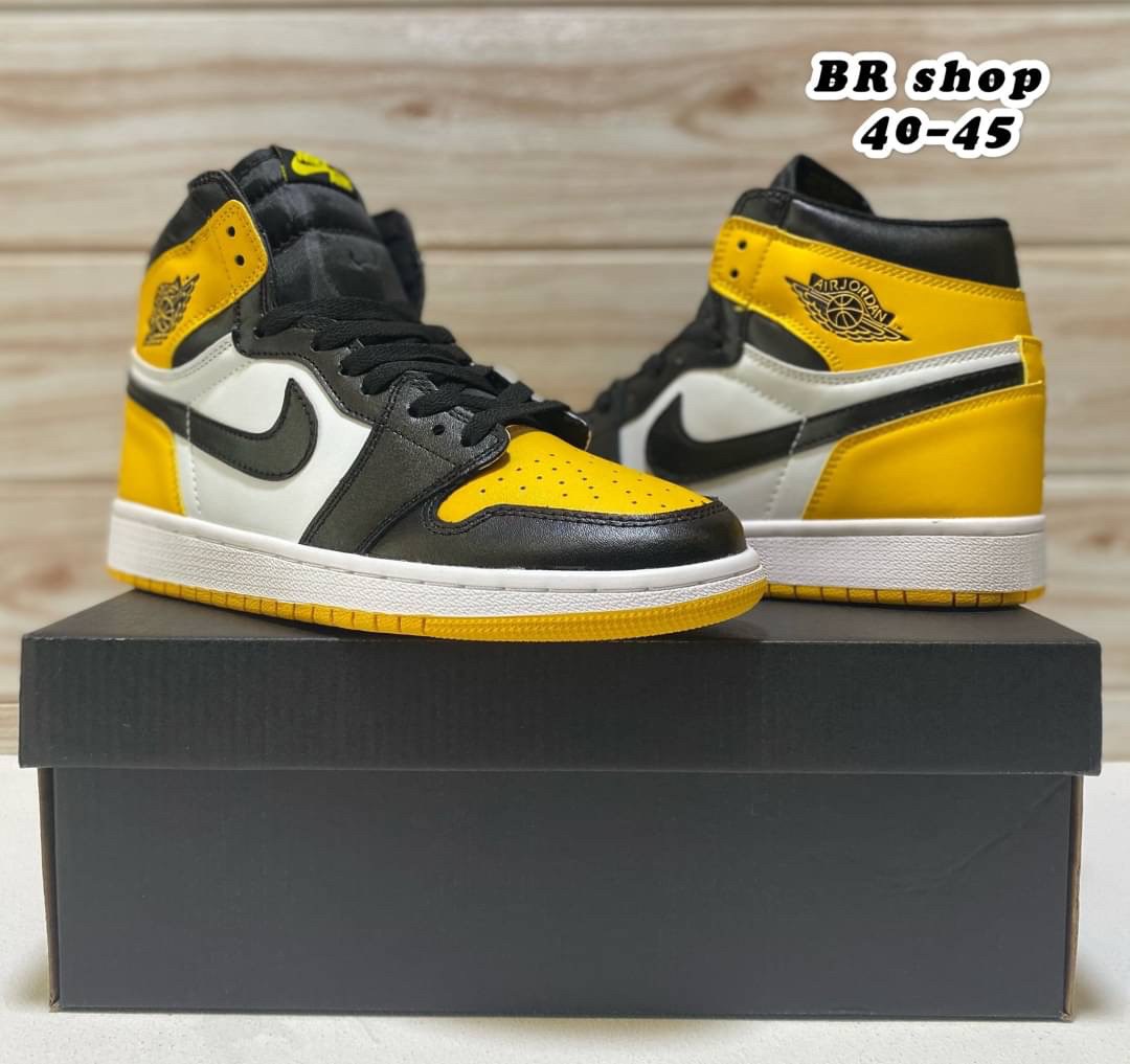 [Sports BKK] รองเท้าnike Air Jor/dan 1 Retro Mid “White/Black/Yellow” สีเหลือง size:40-45 [พร้อมกล่อง+อุปกรณ์ครบ] รองเท้าผ้าใบ รองเท้าลำลอง รองเท้าบาสเก็ตบอล