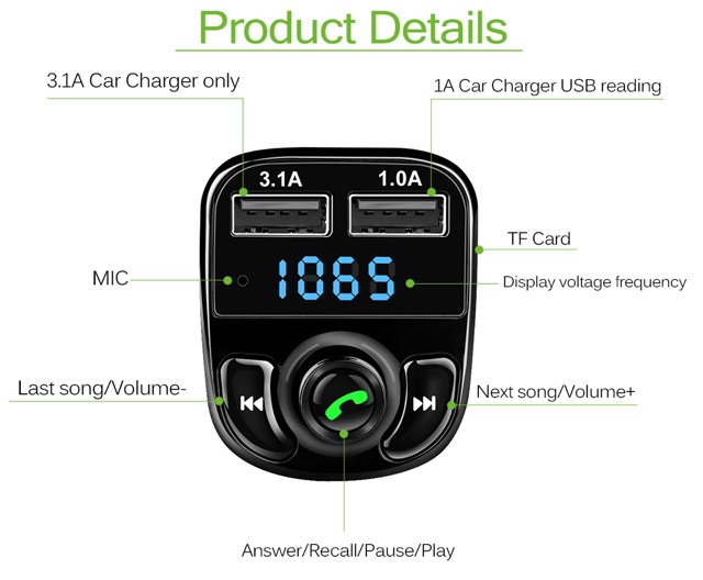 X8 บลูทูธรถยนต์ Car Mp3 Player bluetooth เครื่องเล่น mp3 ในรถ ที่ชาร์จ