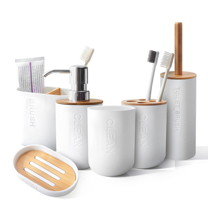 UNTIOR Bamboo Bathroom Accessories Toilet Brush Toothbrush Holder Soap