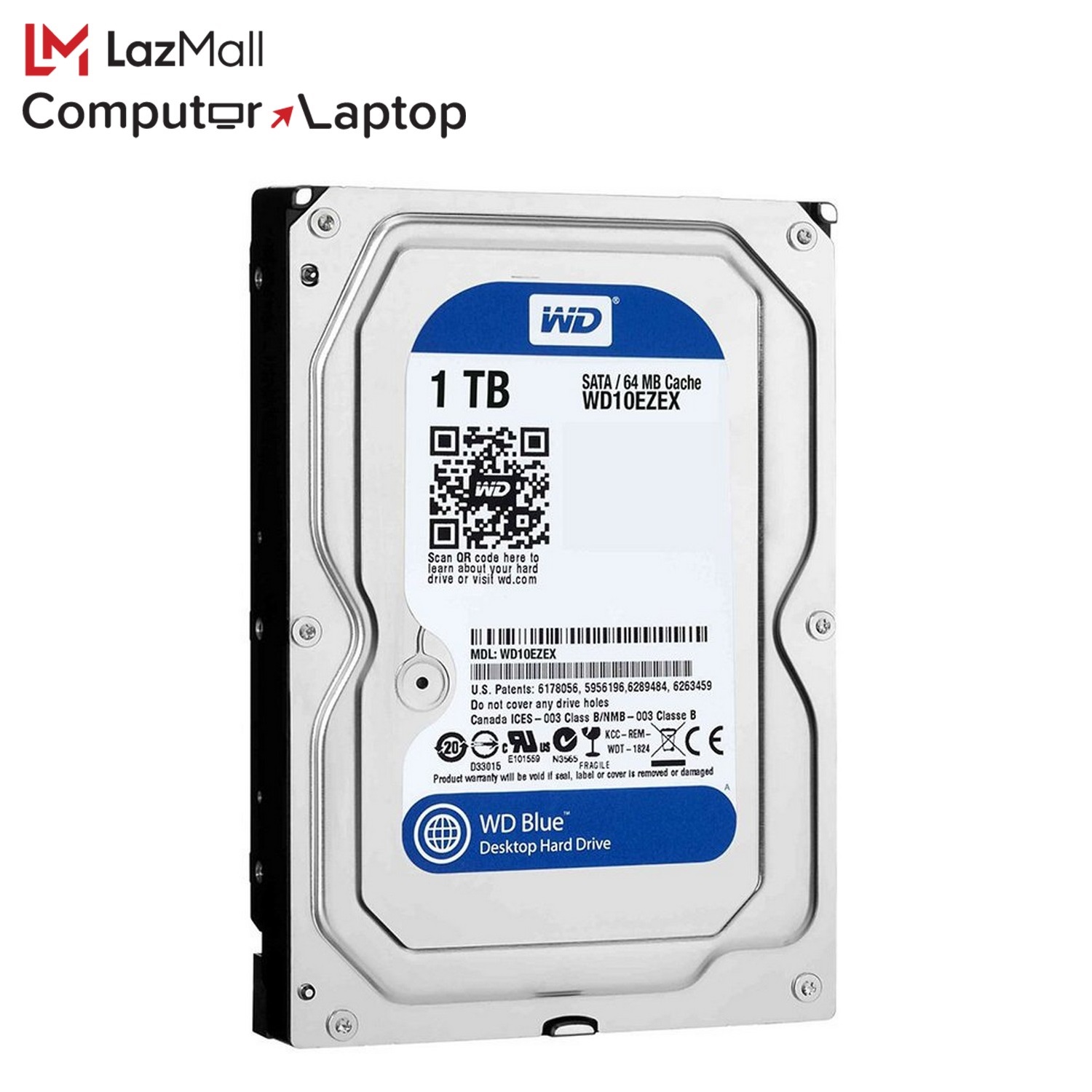 WD Blue 1TB Desktop HDD 7200RPM, 64MB, SATA-3 (WD10EZEX) ( ฮาร์ดดิสพกพา Internal Harddisk Harddrive )