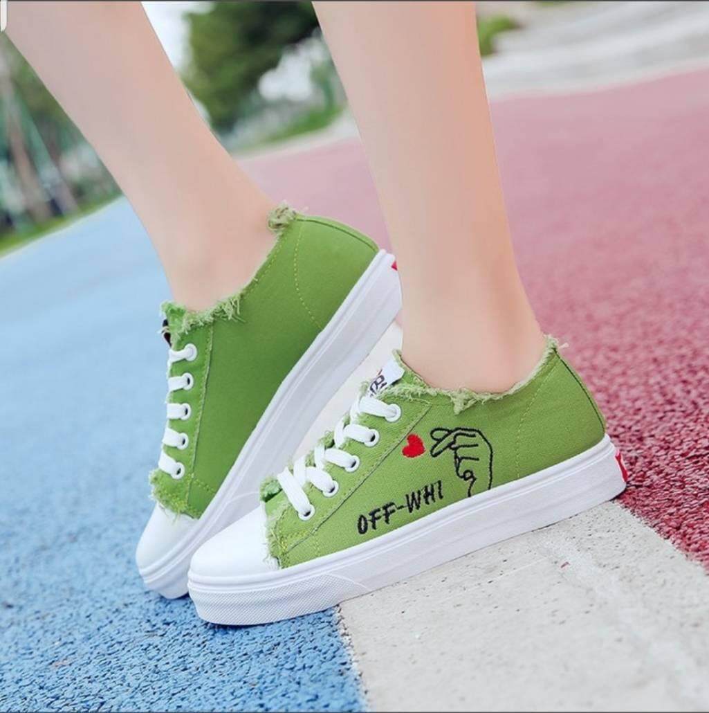 Esther รองเท้าผ้าใบ รองเท้าผ้าใบผูกเชือก สีขาว / สีเขียว / สีดำ สี สีเขียว สี สีเขียว
