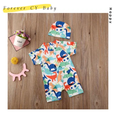 【Forever CY Baby】Kids Boy Swimming Suits One Piece Dinosaur Printed Baby Boys Swimwear Rash Guards Beach Suit Summer Short Sleeve Bathing Suit