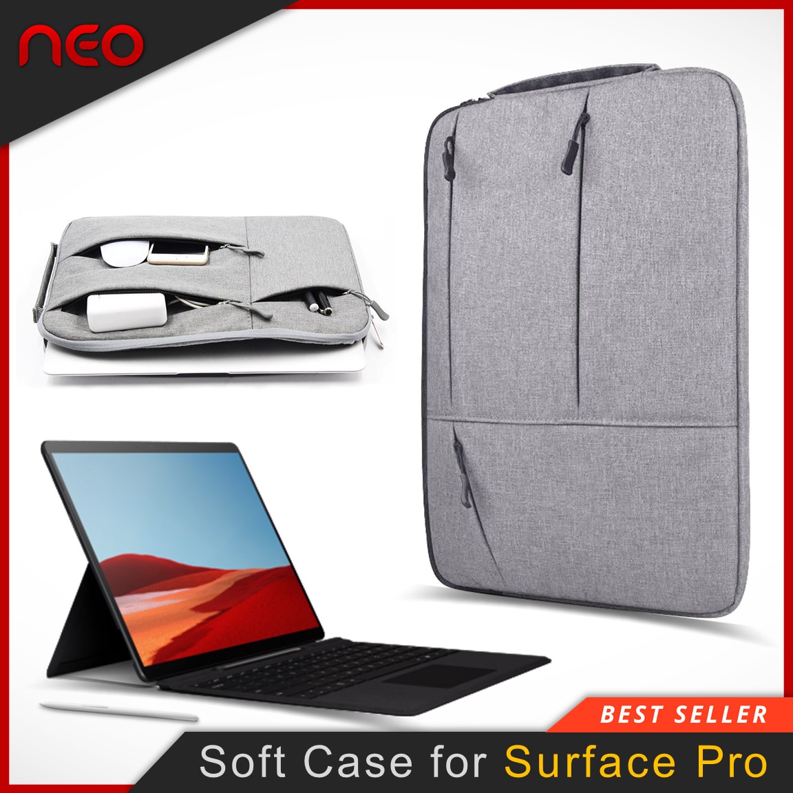NEO เคสSurface Pro 7 กระเป๋าSurface Pro 4 / 5 / 6 / ซองใส่Surface เคสกันรอย กันกระแทก Briefcase for Microsoft Surface Pro 12.3 inch Shockproof Sleeve Case for Surface Pro
