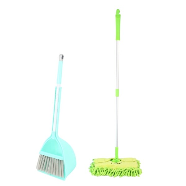 Kids Housekeeping Cleaning Tools, 3 Pcs Small Mop Small Broom Small Dustpan, Little Housekeeping Helper Set (3 Pieces, Blue, Green)