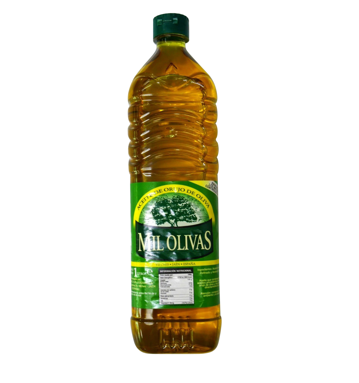 1L./ขวด/BOTTLE น้ำมันมะกอกโพมาซ 1 ลิตร (น้ำมันมะกอกสำหรับผัด/ทอด) “MIL OLIVAS” BRAND POMACE OLIVE OIL