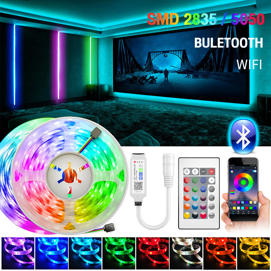 HR ไฟตกแต่งห้อง ไฟติดห้อง ไฟ led light strip  5m 10m 15m พร้อมรีโมทย์ และAdapter 12W  กันน้ำ rgb 2835 / 5050 ไฟแต่งห้อง รับประกัน 36 เดือ ไฟติดห้องนอน ไฟเส้นled ติดห้อง