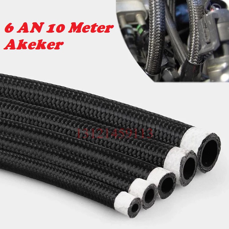 6AN Black Nylon Cover Stainless Steel Braided Fuel Line 10 Meter