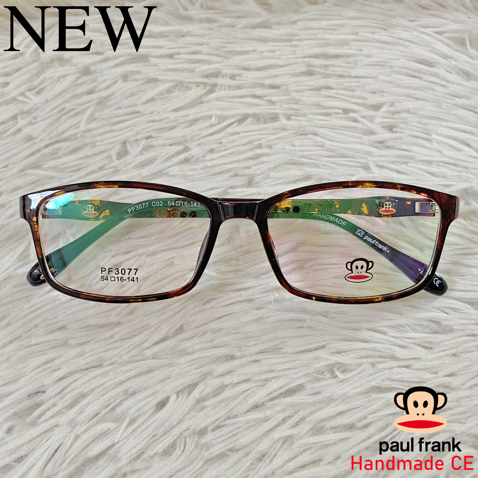 Paul Frank แว่นตาสำหรับตัดเลนส์ สายตา กรอบแว่นตา ชาย หญิง Fashion รุ่น 3077 สีน้ำตาลกละ กรอบเต็ม ทรงรี ขาข้อต่อ วัสดุ TR 90 รับตัดเลนส์ทุกชนิด
