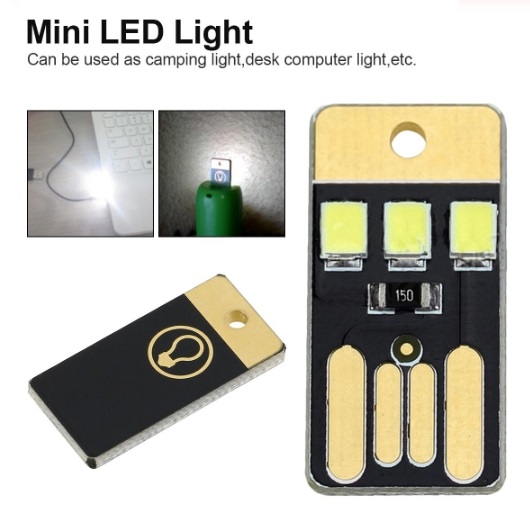 ไฟ LED USB แบบ 3 หลอด USB Power Night Lamp Mini Pocket Card LED Keychain 0.2W Bulb Book Light For Laptop PC Powerbank