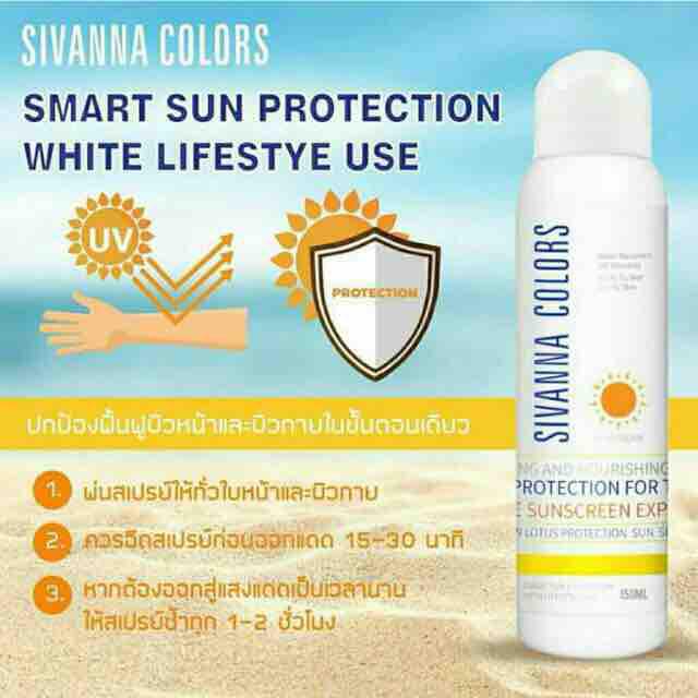 สเปย์กันแดด Sivanna Colors Smart Sun Protection White Lifestye Use HF129 สเปรย์กันแดด SPF60 (งานแท้100%)
