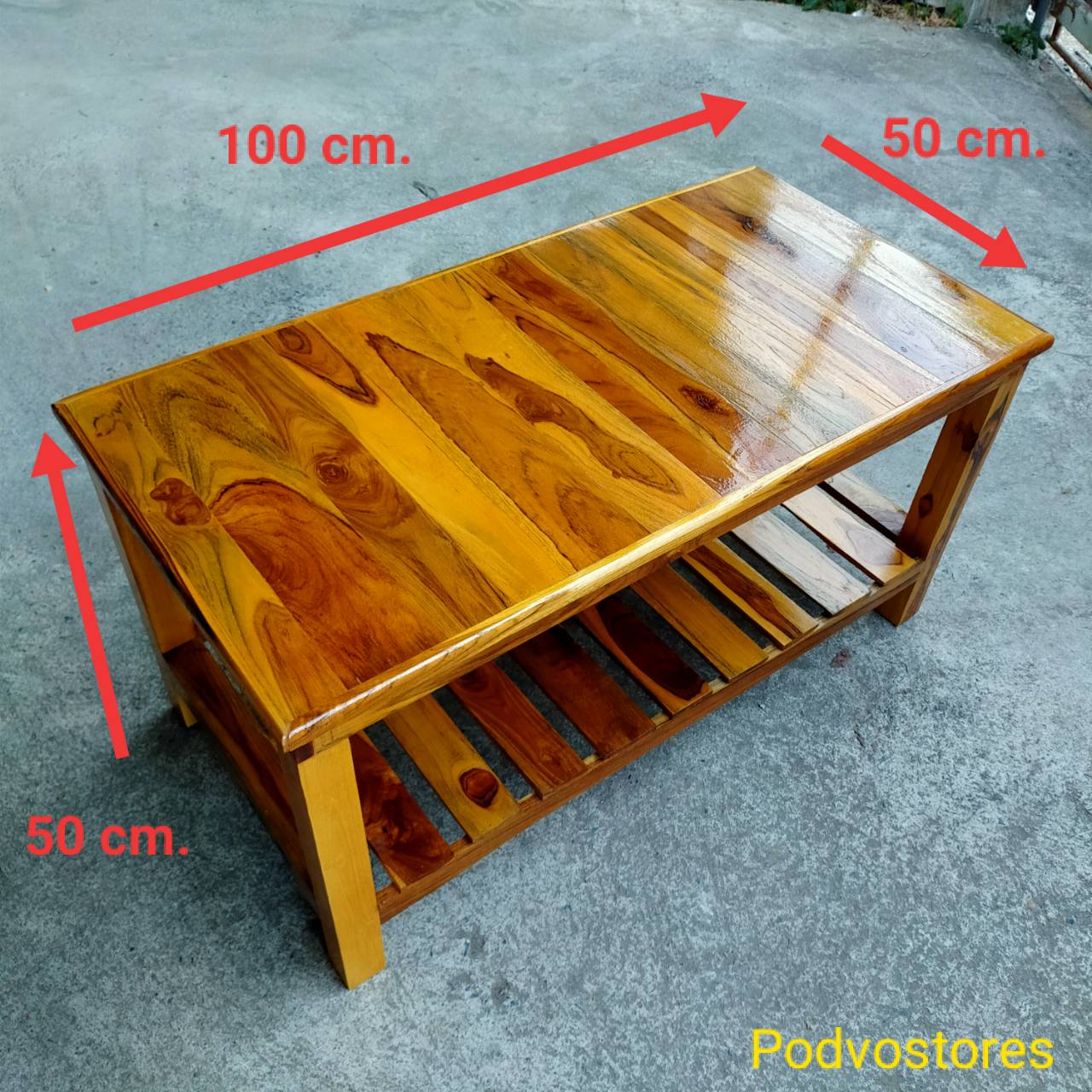 โต๊ะไม้สัก 2 ชั้น โต๊ะญี่ปุ่น (ทำสีลงแลกเกอร์เครือบเงา) (กว้าง 50 cm. ยาว 100 cm. สูง 50 cm.)ทำจากไม้สัก โต๊ะวางของ โต๊ะ