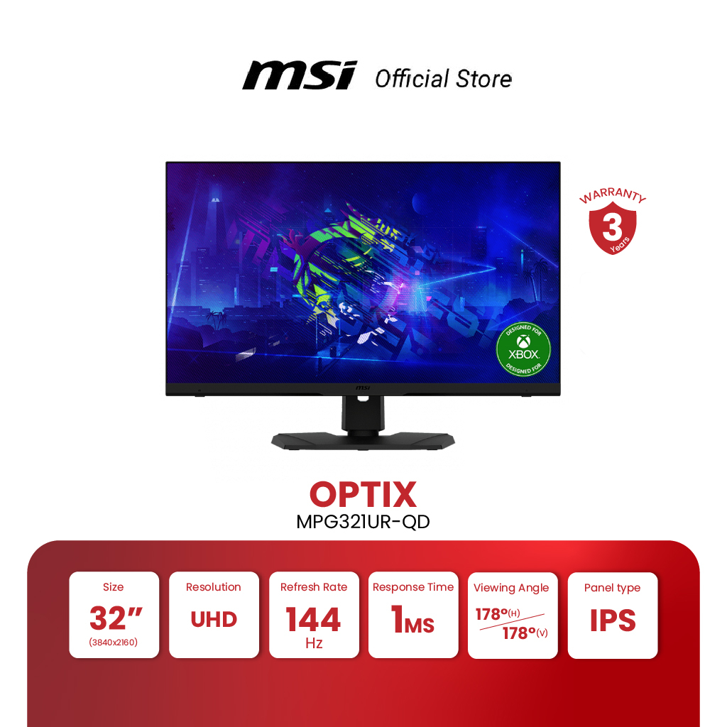 MSI MONITOR OPTIX MPG321UR-QD | 32" 4K | IPS | UHD | 144Hz | 1ms (จอมอนิเตอร์) [Pre-Order จัดส่งภายใน7-15วัน] ราคา 30,690 บาท*ส่งฟรี