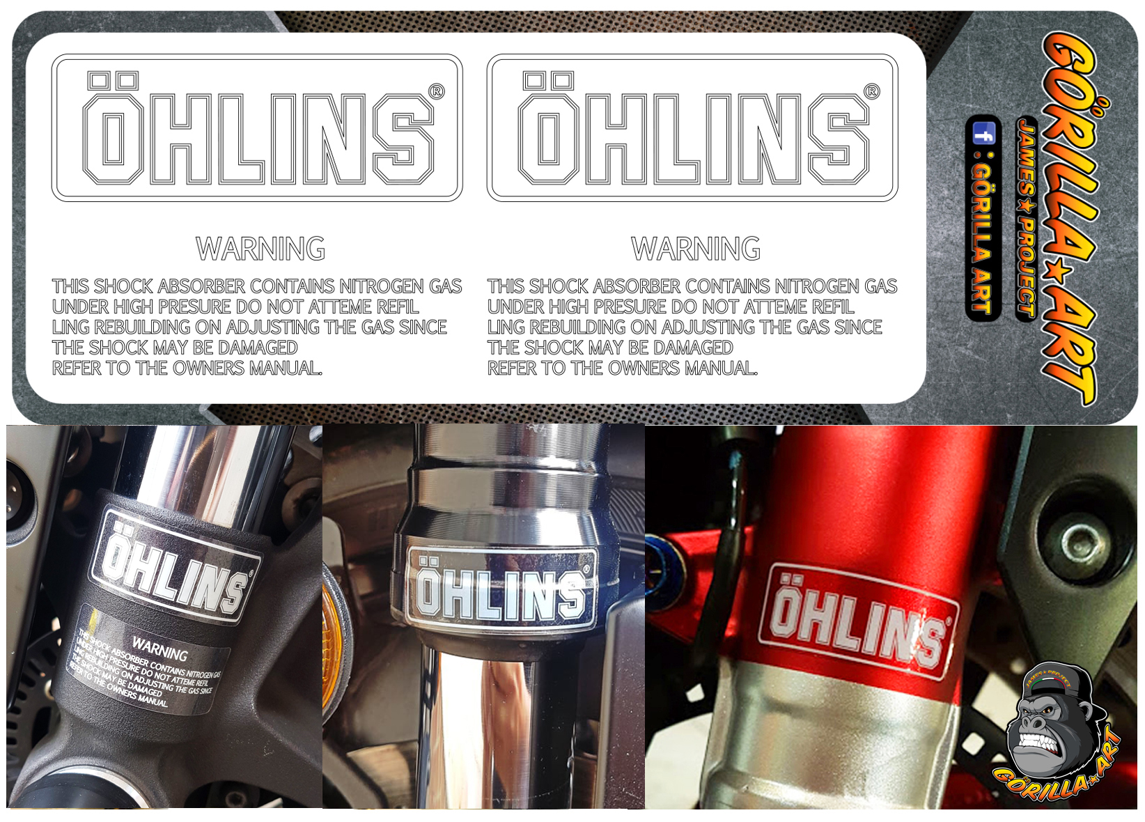 สติ๊กเกอร์ติด โช๊ค Ohlins v-2 Sticker เกรดพรีเมี่ยม  / Motorcycle Sticker shock absorber Ohlins