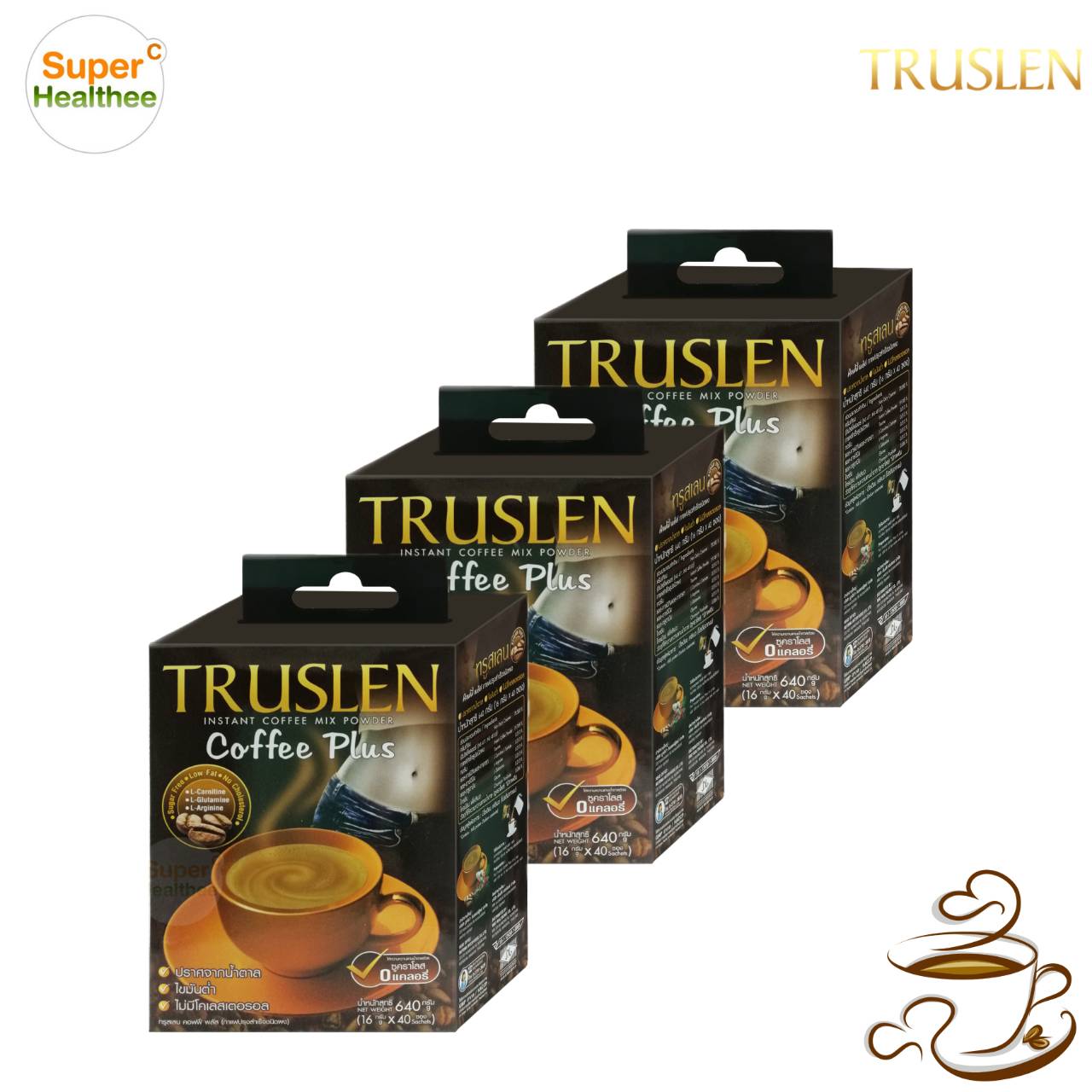 Truslen Coffee Plus (Pack3) กาแฟปรุงสำเร็จชนิดผง ทรูสเลน คอฟฟี่ พลัส (บรรจุ 40ซอง/กล่อง) 640กรัม