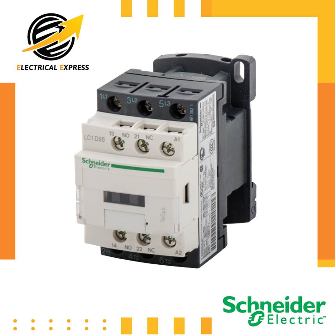 Contactor 24V Bobina LC1D25B7 – Reemplazo Para Schneider, 3 Polos 25A, Montaje Riel DIN